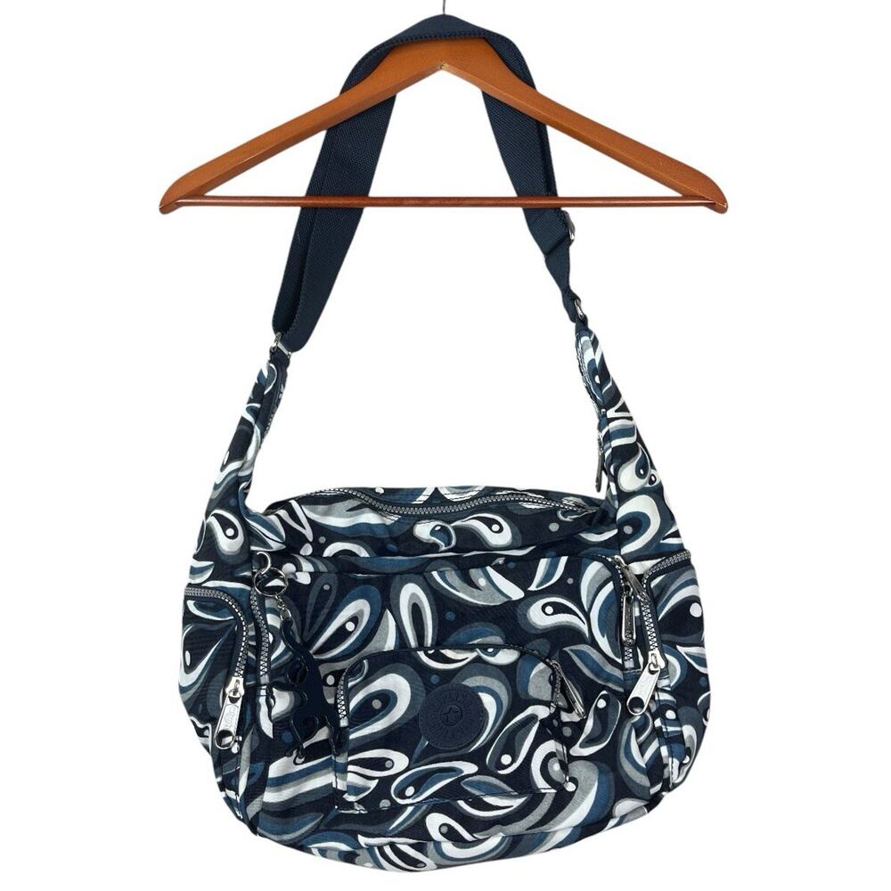 Kipling Gabbie Blue Eye Print Travel Crossbody Bag Purse Multi Pocket Monkey - Picture 2 of 14